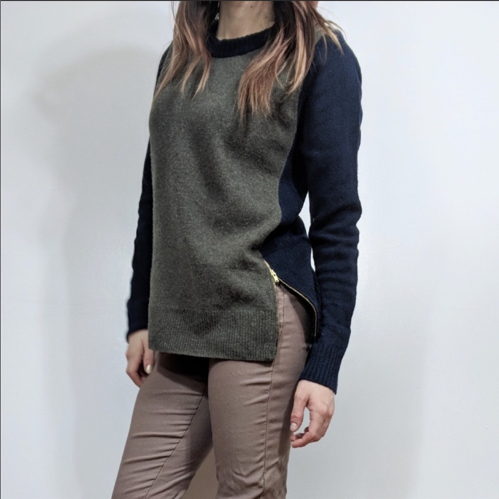JCrew Vici Wool Double Zipper Two Tones Sweater
